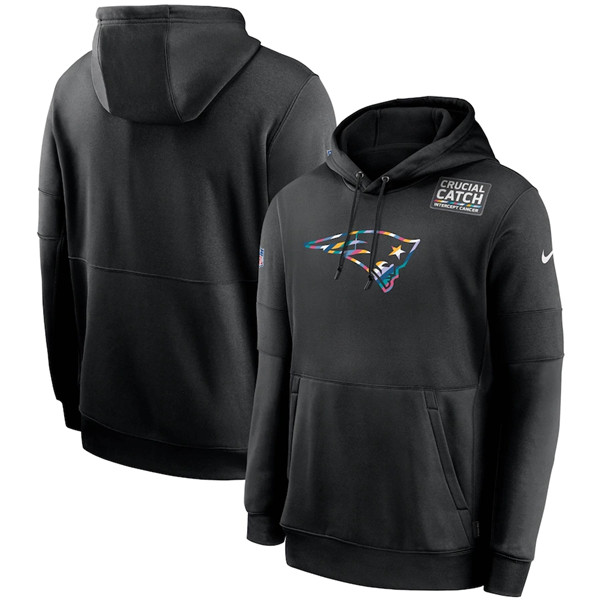 Men's New England Patriots 2020 Black Crucial Catch Sideline Performance Pullover NFL Hoodie
